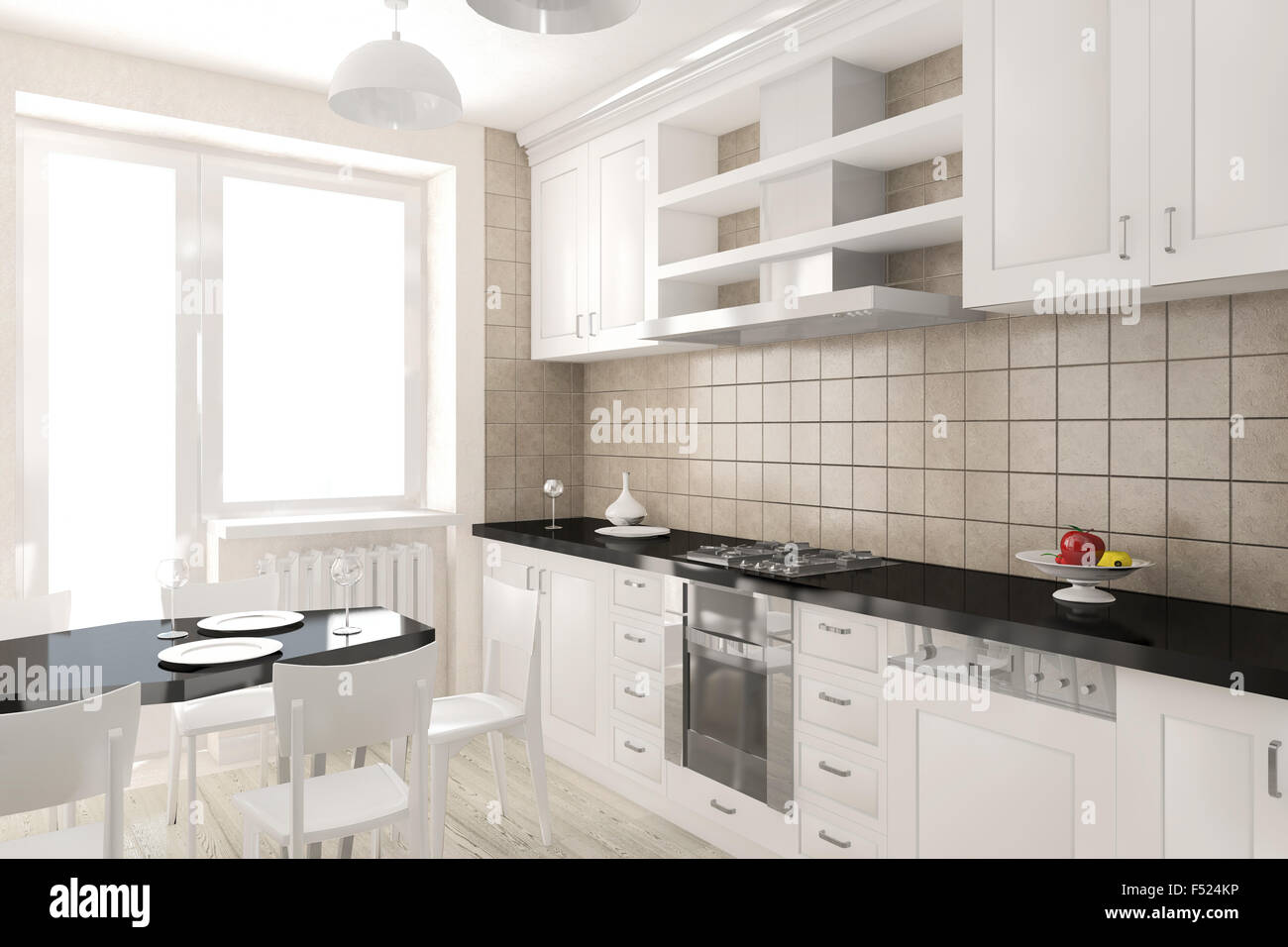 Modernes Interieur der Küche 3D Visualisierung Stockfoto