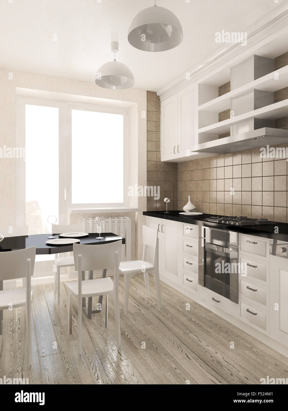 Modernes Interieur der Küche 3D Visualisierung Stockfoto