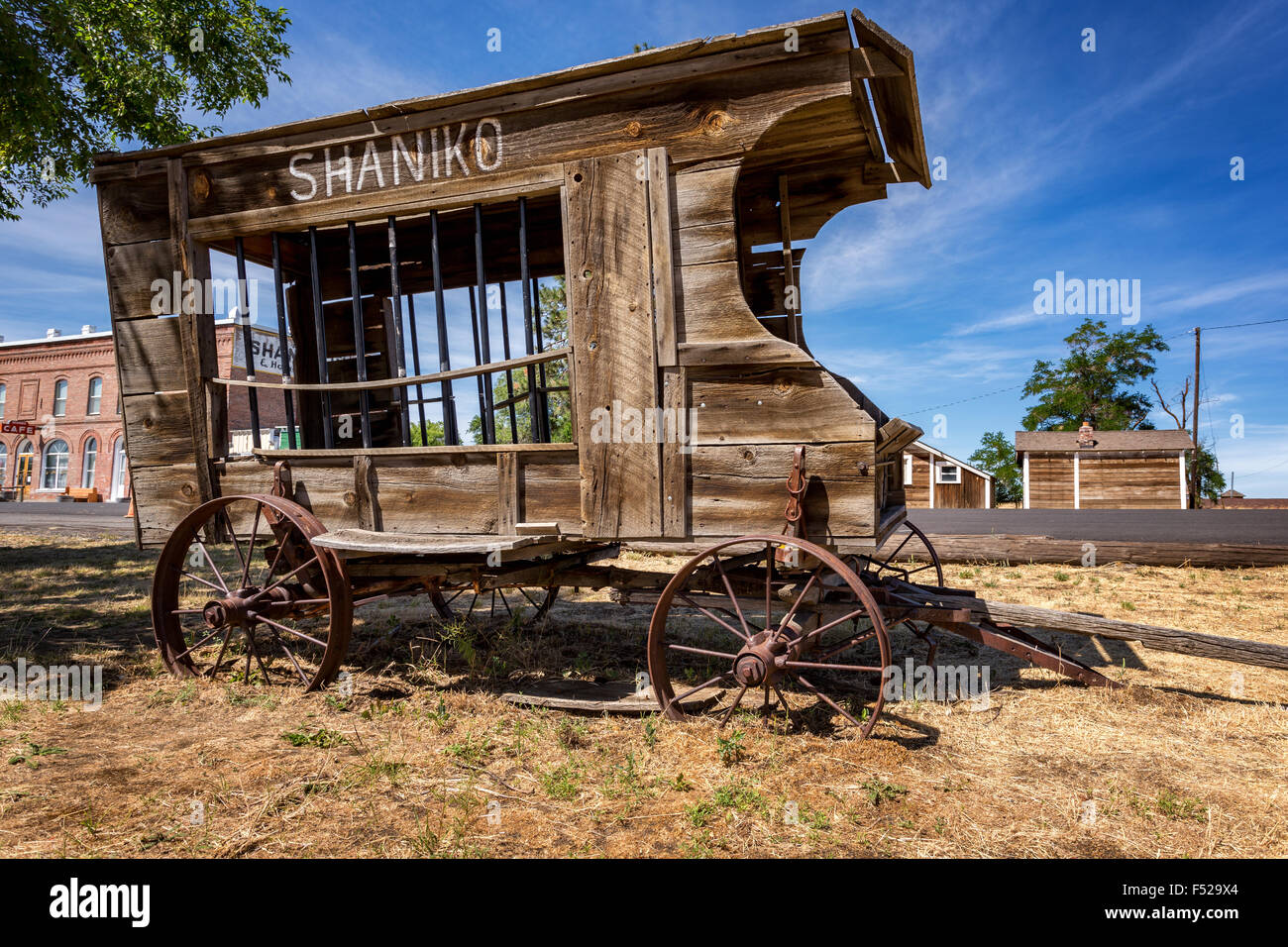 Shaniko Paddy Wagon, Shaniko, Wasco Grafschaft, Oregon, Vereinigte Staaten Stockfoto