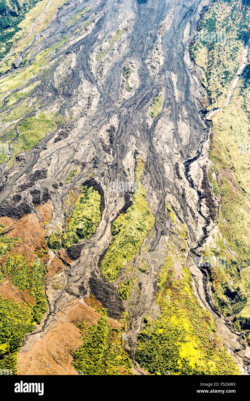Tungurahua Vulkan Lava Höhenlage Aeria Schoß nach Nacht vor Explosion Stockfoto