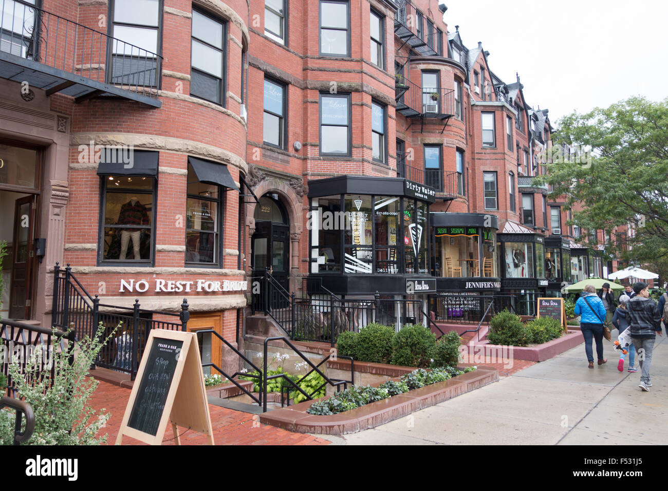 aus rotem Backstein Haus Boston Newbury st Stockfoto