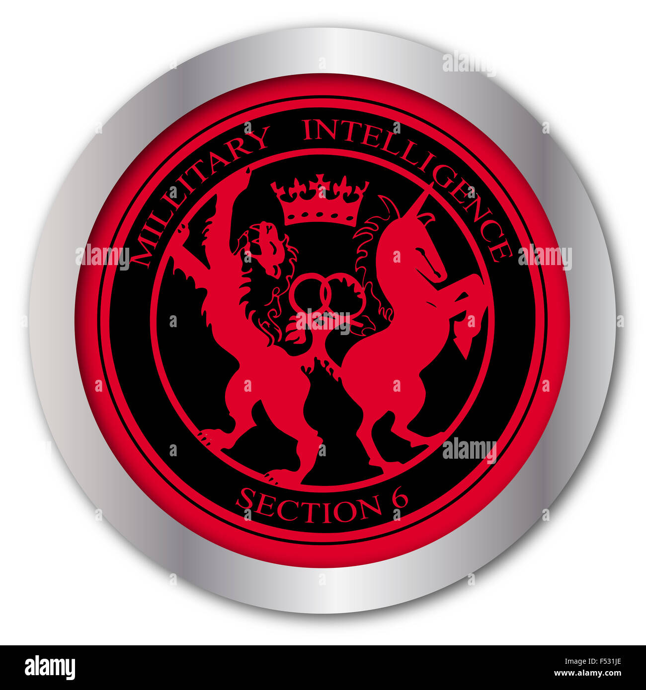 Eine Darstellung des Mi6 Logos als Schaltfläche auf weiß Stockfoto