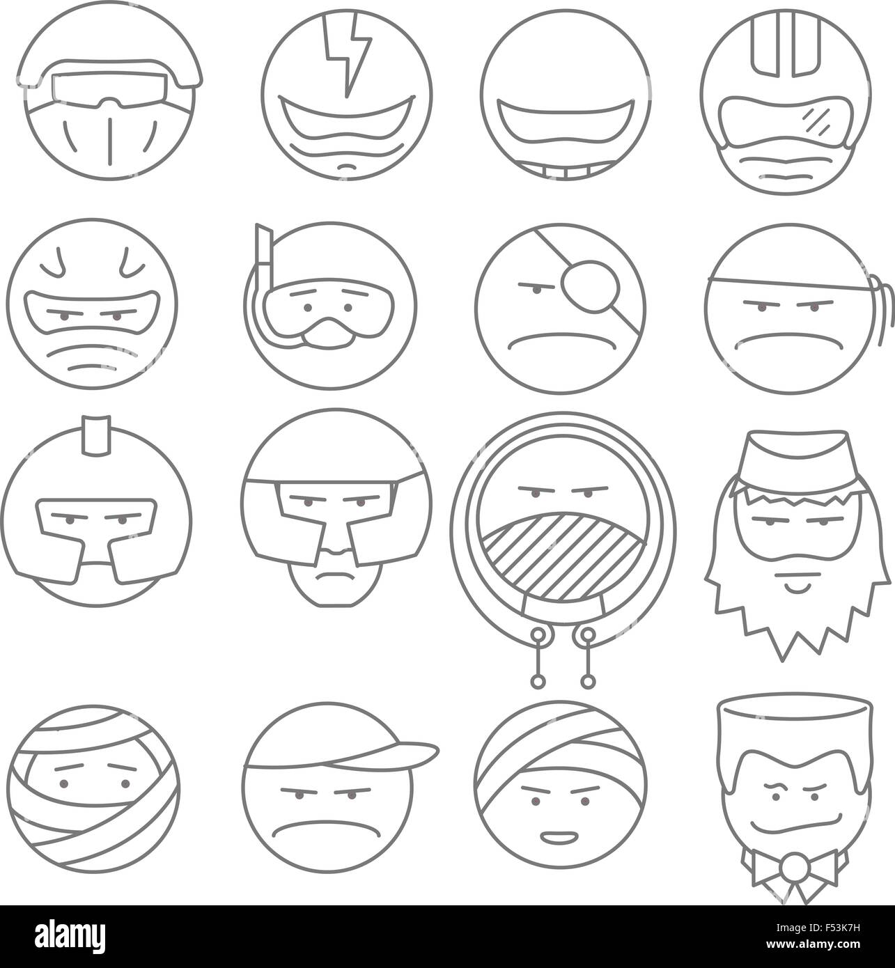 Auge, Schnurrbart, Lippen, Haare, Gesicht Teile, Kopf Charakter, alte und junge Menschen Stock Vektor