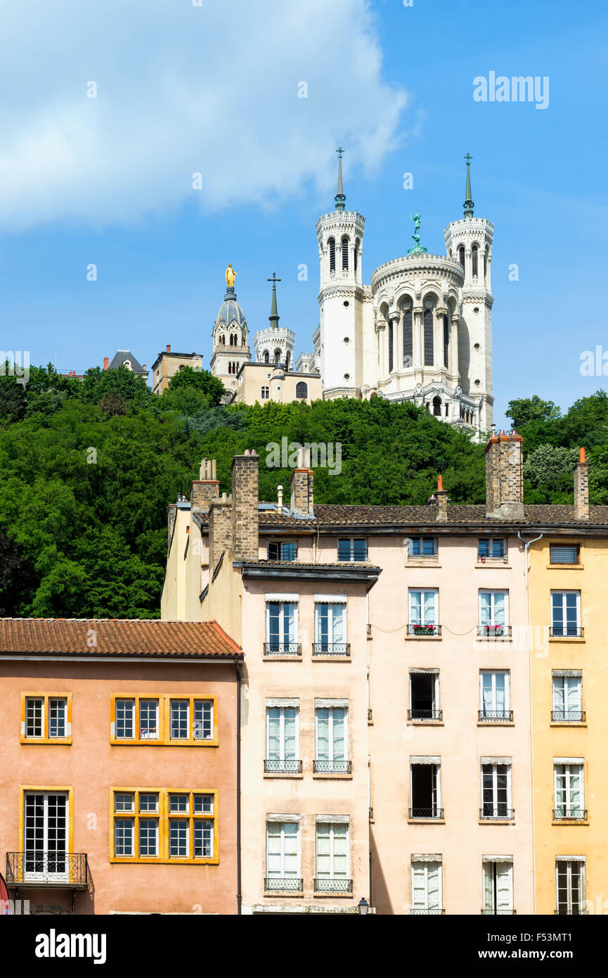 Basilika Notre-Dame de Fourvière, Lyon; Rhone, Frankreich, UNESCO-Weltkulturerbe Stockfoto