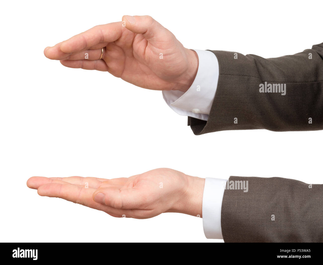 Unternehmenshilfe Hände mit großen leeren Raum Stockfoto