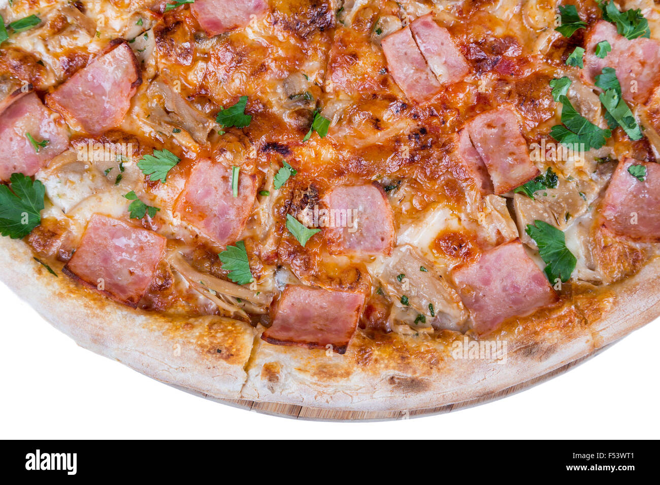 frische heiße Fastfood - Scheiben von Pizza Nahaufnahme von oben Stockfoto