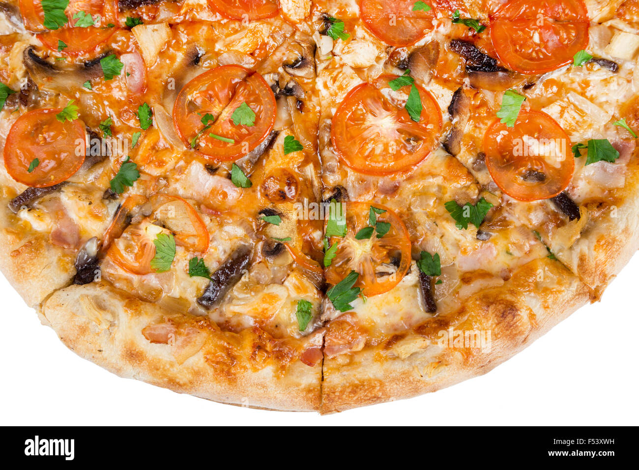 frische heiße Fastfood - Scheiben von Pizza Nahaufnahme von oben Stockfoto