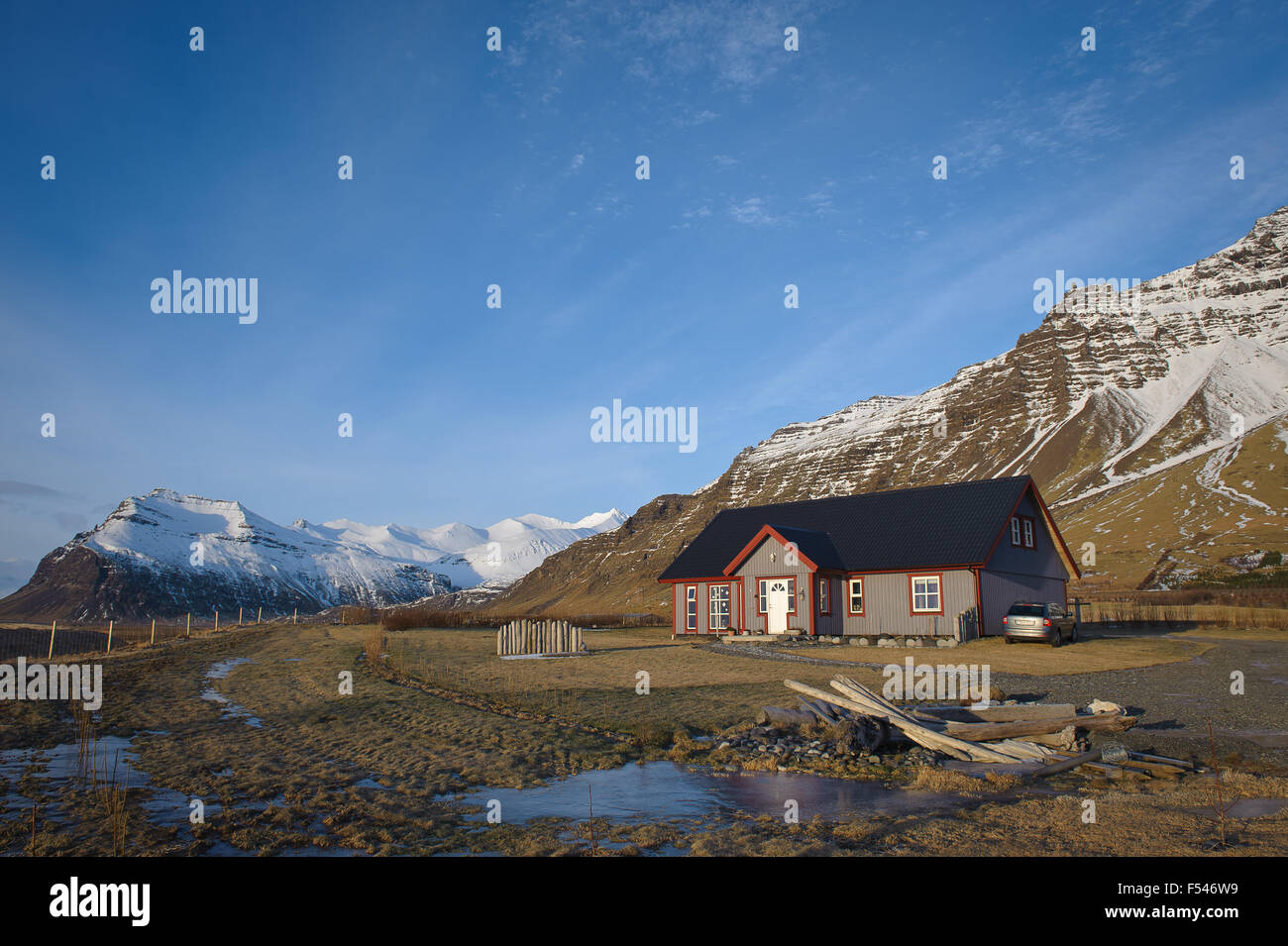 Isländische Wohnung auf der süd-östlichen Küste im winter Stockfoto