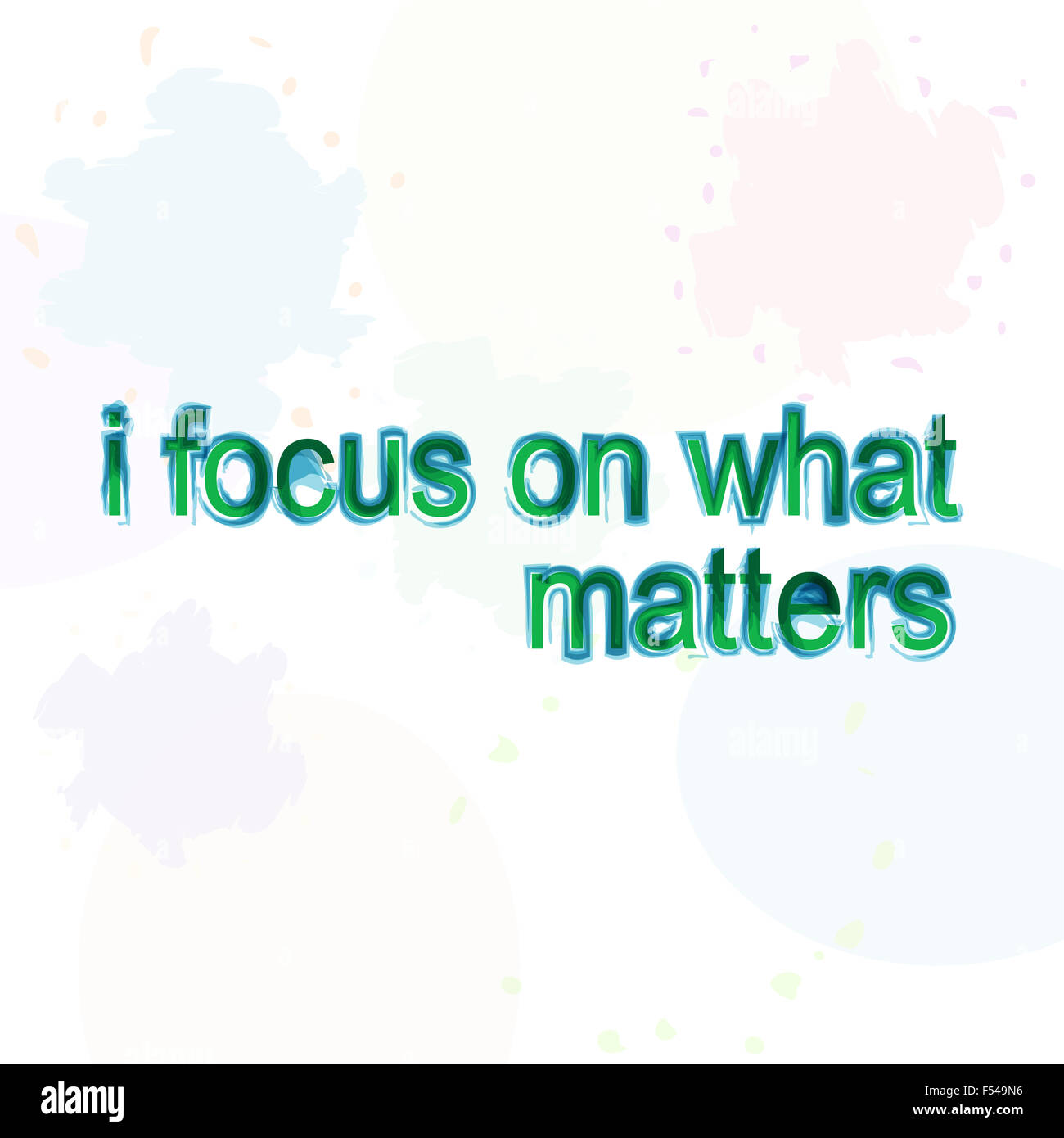 Ich konzentriere mich auf das Wesentliche. motivierenden Zitat. Trendiges Design. Positive Zitat mit Aquarellpinsel Kalligraphie handgeschrieben. Stockfoto