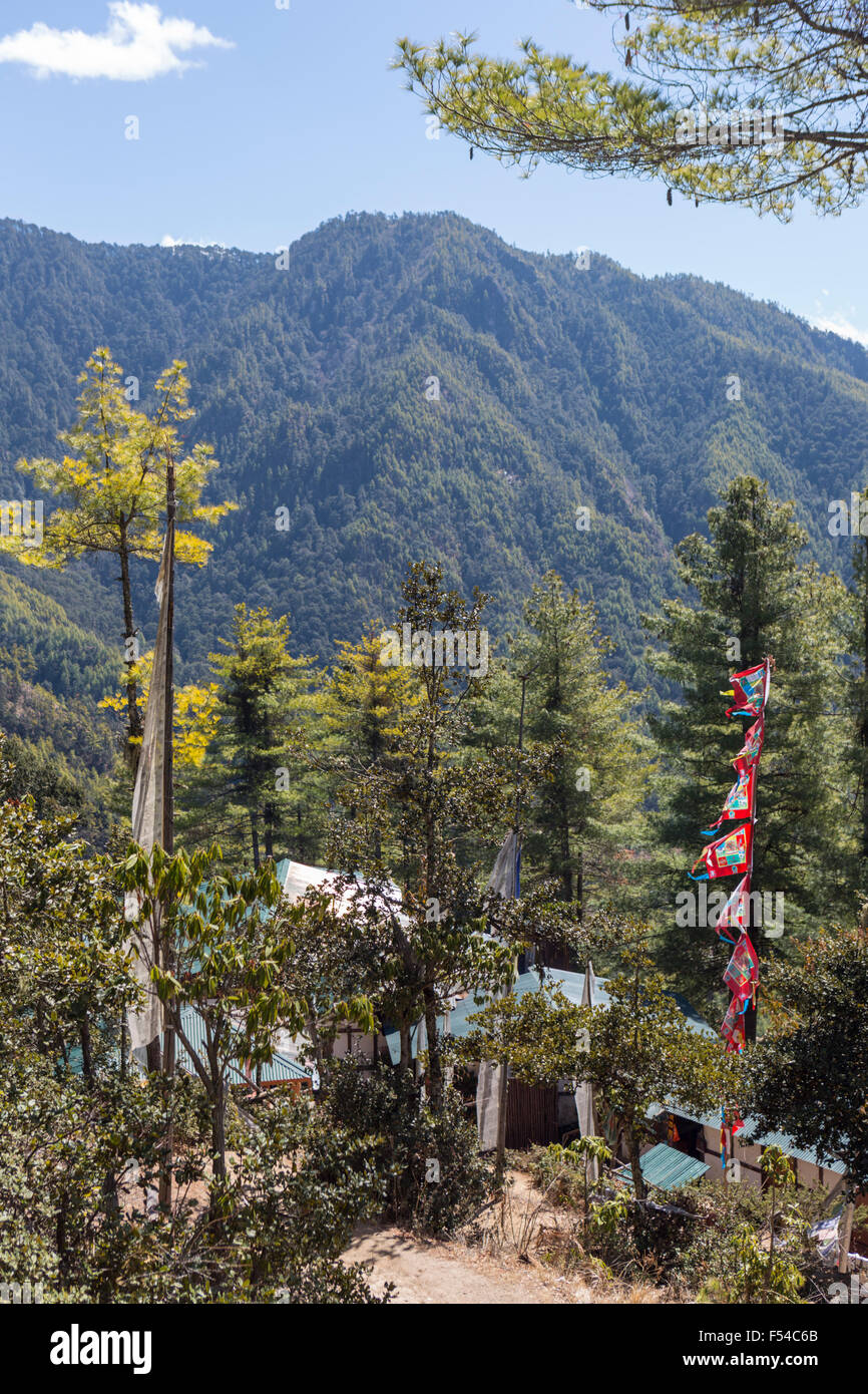 Cafeteria auf halbem Weg hinauf des Tigers Nest Kloster, Paro, Bhutan Stockfoto