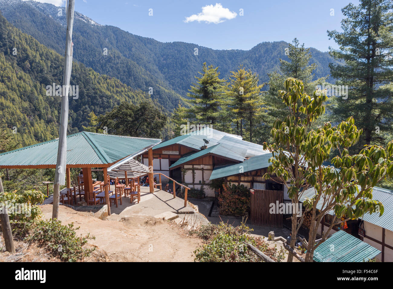 Cafeteria auf halbem Weg hinauf des Tigers Nest Kloster, Paro, Bhutan Stockfoto