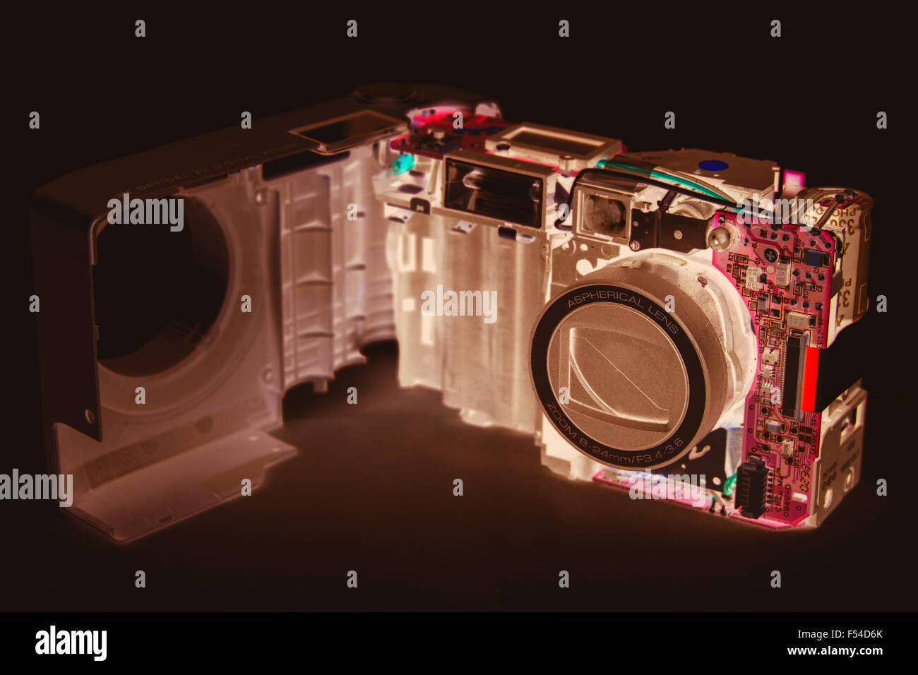 Das Innere einer digitalen Kamera negativ Stockfoto