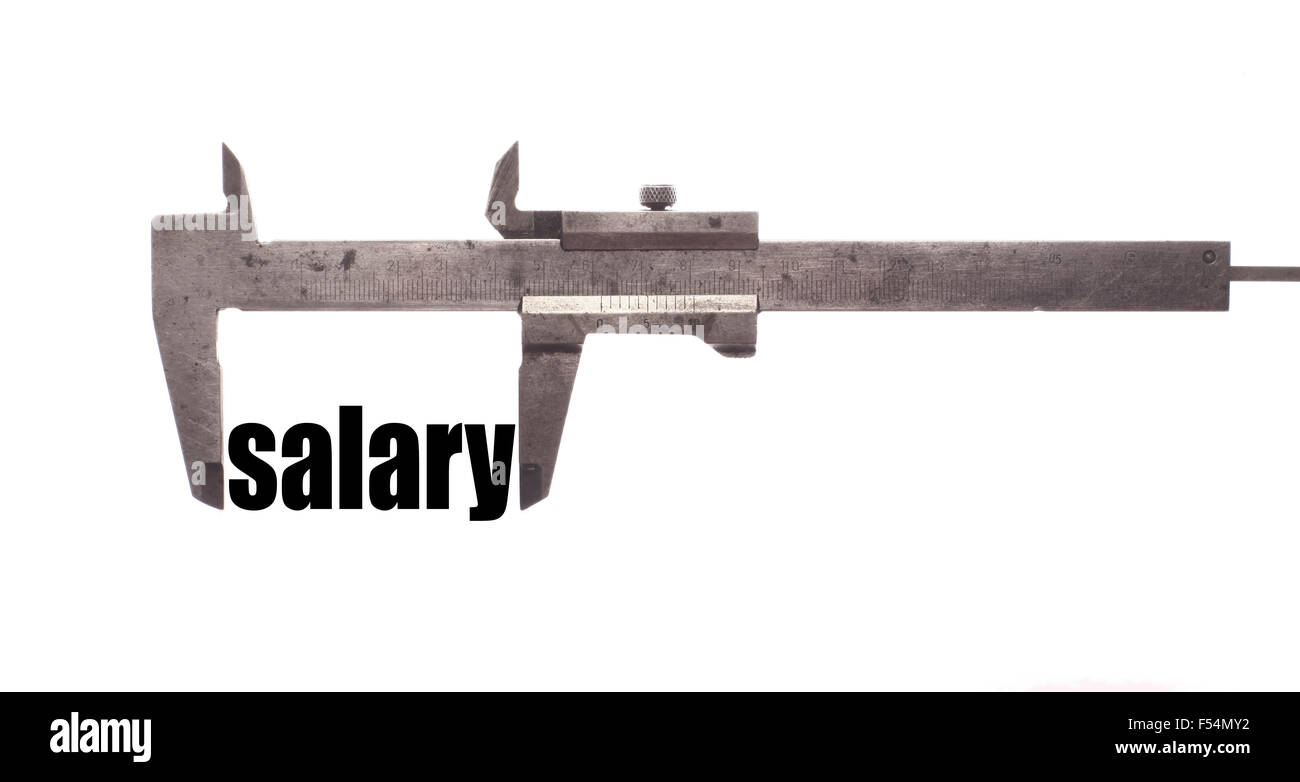 Farbe der horizontalen Schuss von einem Bremssattel und messen das Wort "Gehalt". Stockfoto