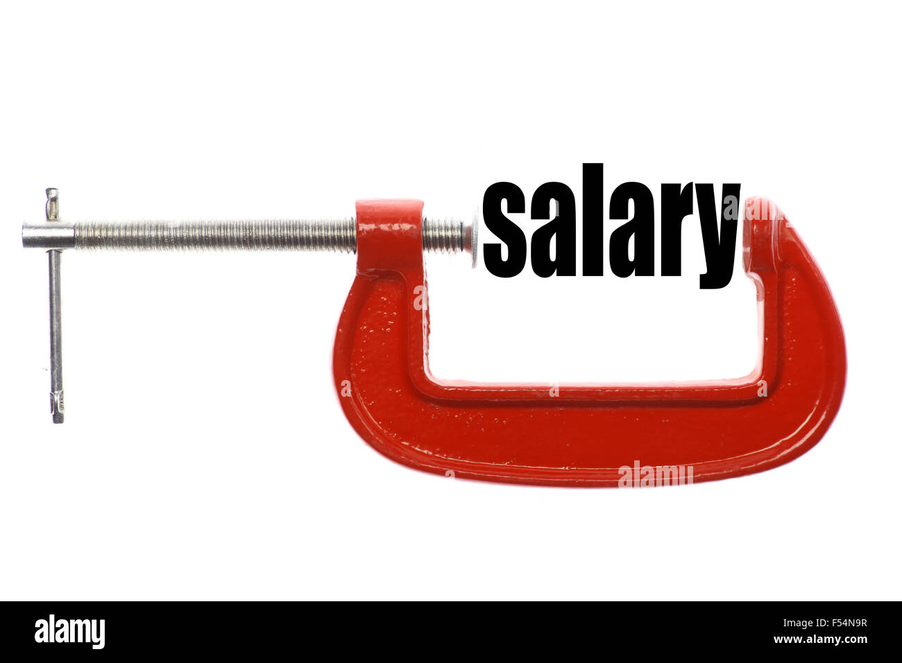 Das Wort "Gehalt" ist mit einem Schraubstock komprimiert. Stockfoto