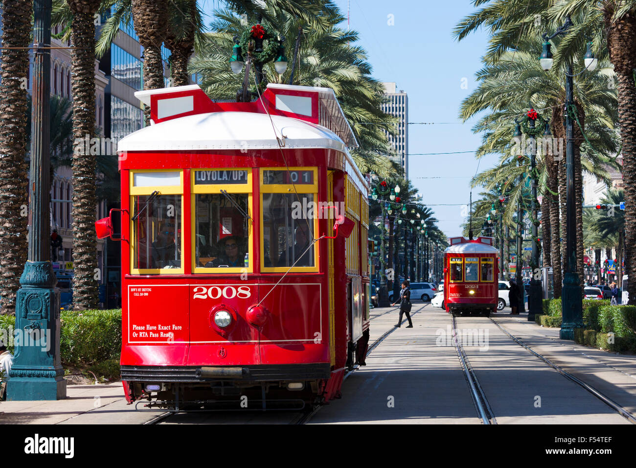 Straßenbahnen in der Canal Street in New Orleans, Louisiana, USA Stockfoto