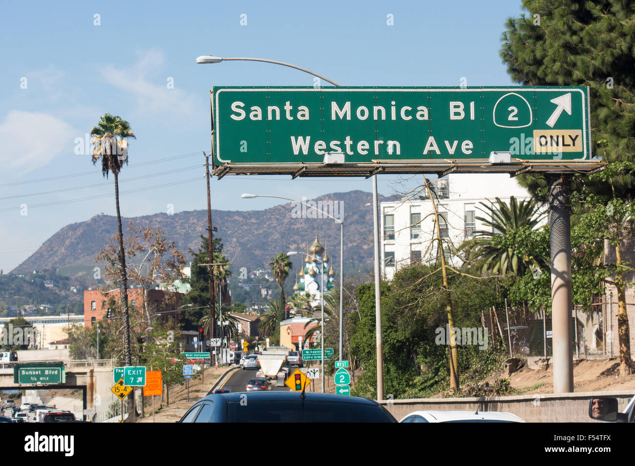 Straße Verkehrsschild für Santa Monica Boulevard und Western Avenue in der Nähe von Los Angeles Kalifornien USA Stockfoto