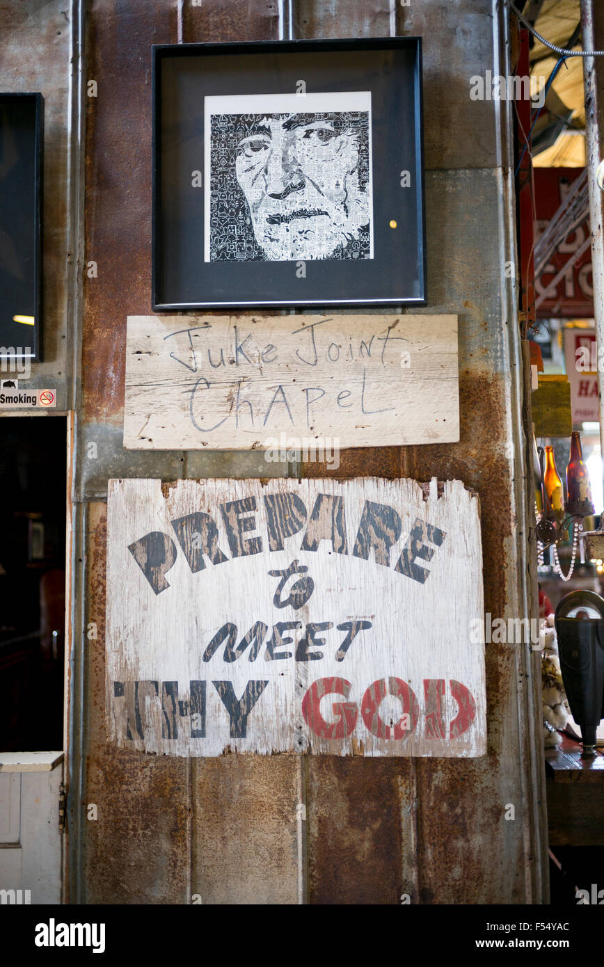 Bereiten Sie erfüllen dein Gott Plakat Nachricht an The Shack, Inn Cotton Pickers Themenhotel, Clarksdale, Mississippi, Vereinigte Staaten Stockfoto