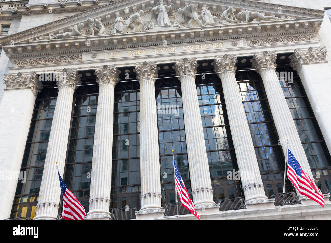 Der Börse an der Wall Street und Broad Street, New York, USA Stockfoto