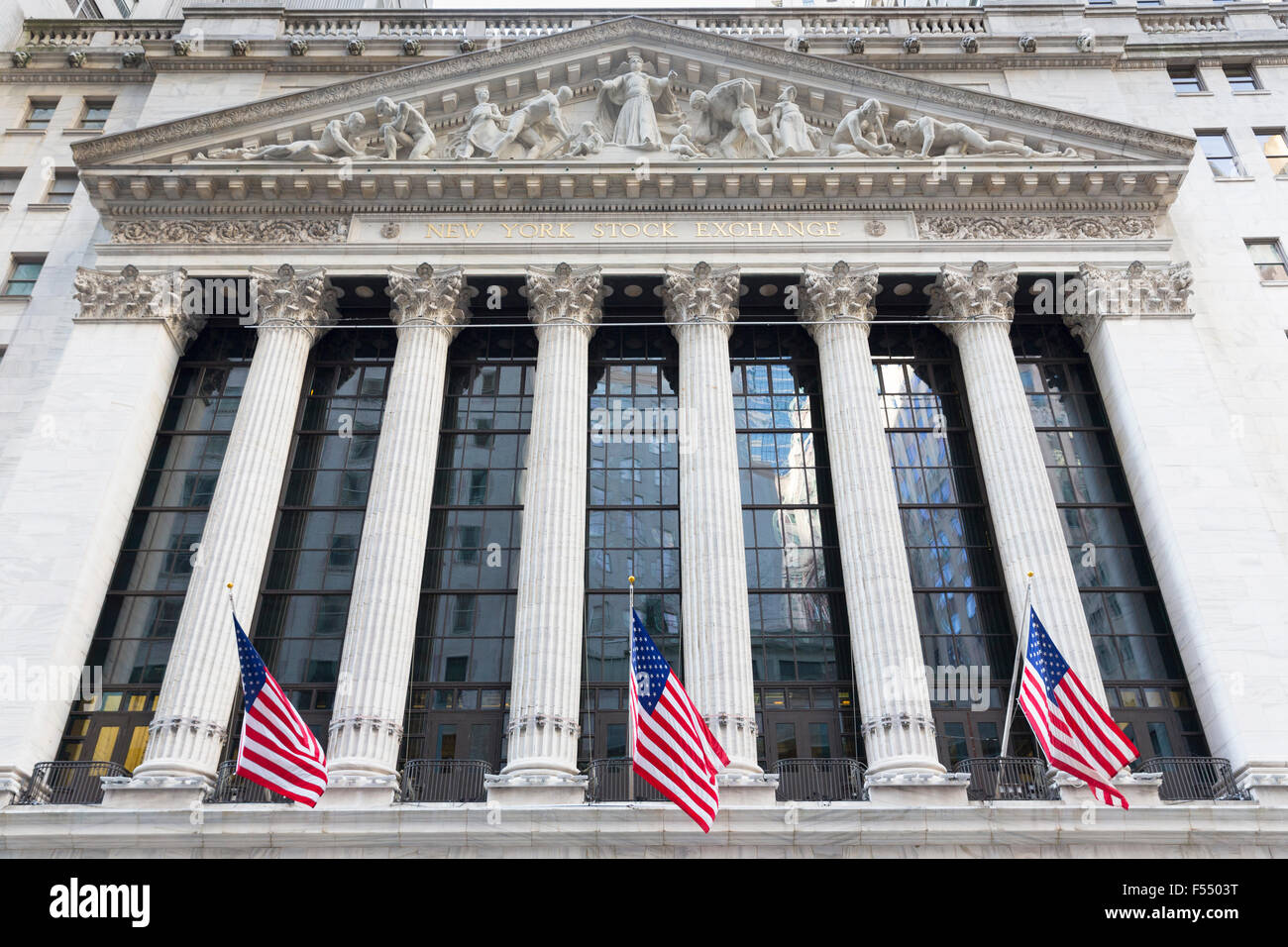 Der Börse an der Wall Street und Broad Street, New York, USA Stockfoto