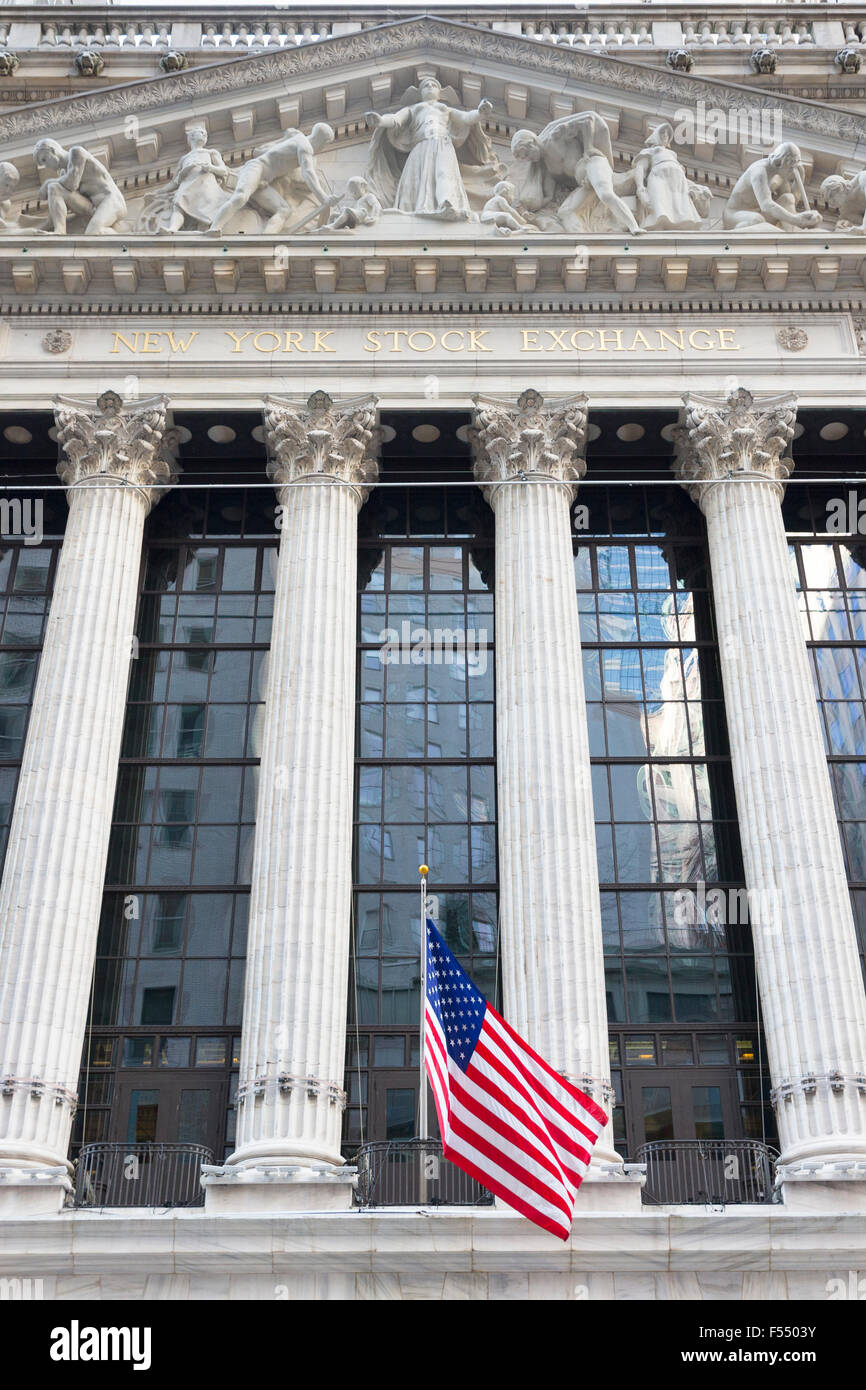 Der Börse an der Wall Street und Broad Street, New York, USA Stockfoto