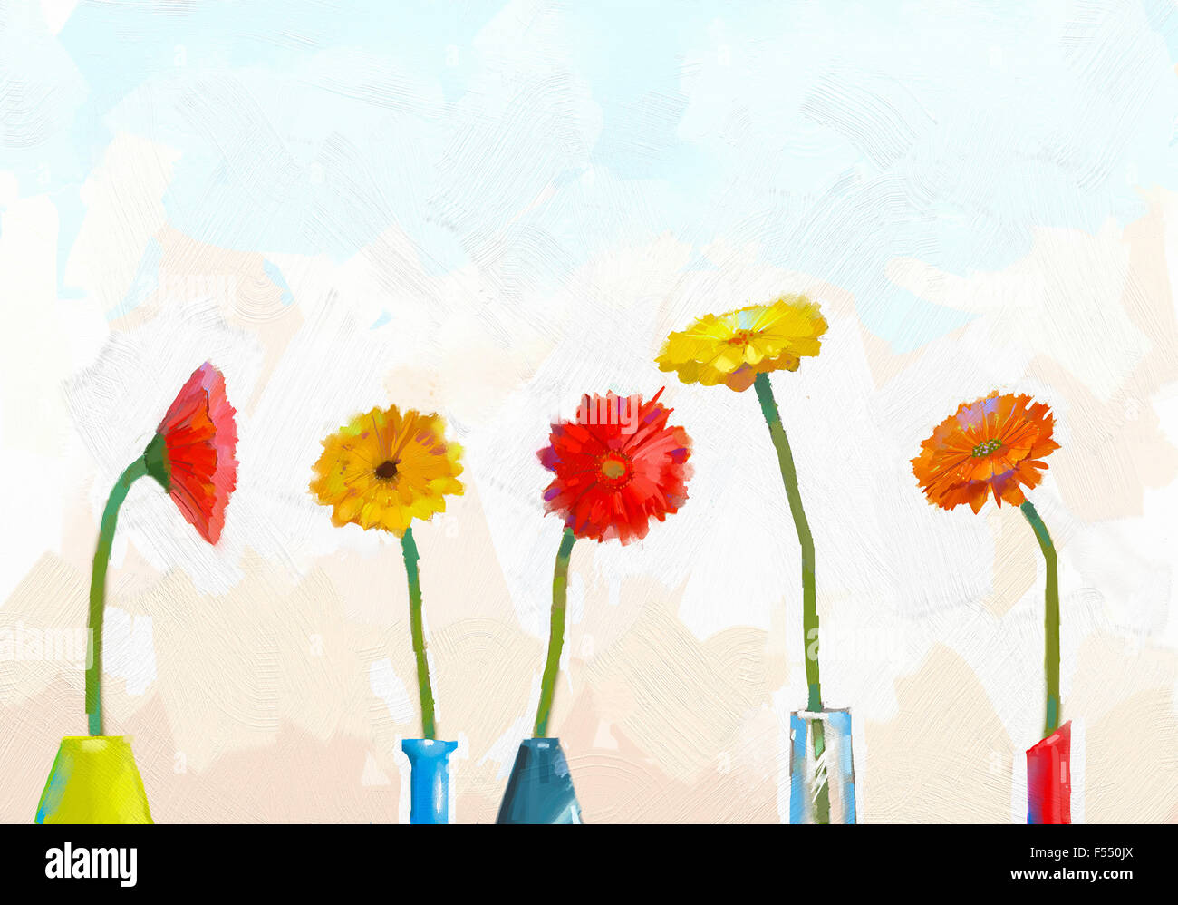 Ölgemälde Stilleben Gerbera Blume in vase Stockfoto