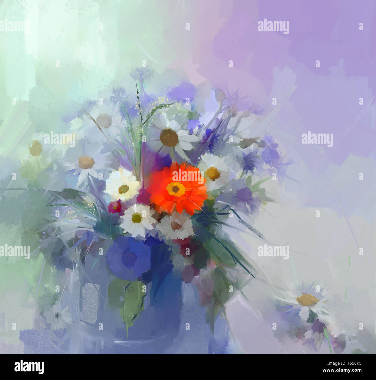 Ölgemälde Stilleben Strauß Blumen in vase Stockfoto