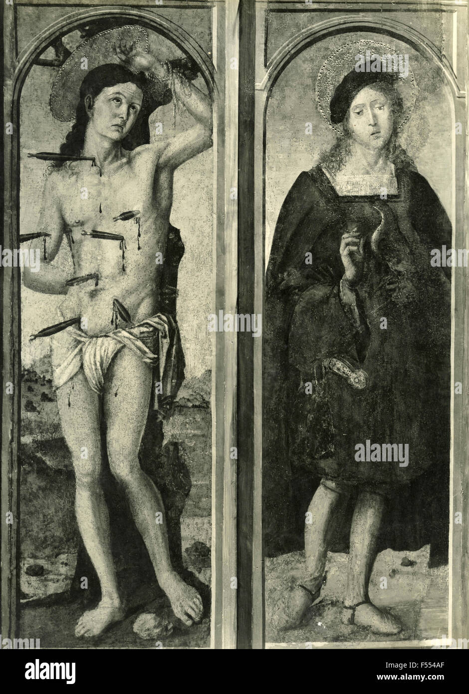 Sakrale Kunst: St. Sebastian und St. Hubert, Sanluri, Sardinien, Italien Stockfoto