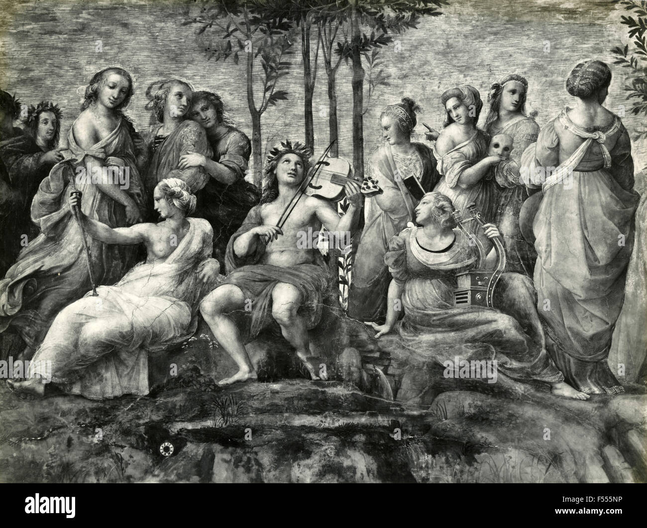 Vatikan Bildergalerie: Detail des Parnass, Apollo und die neun Musen, gemalt von Raffael Stockfoto