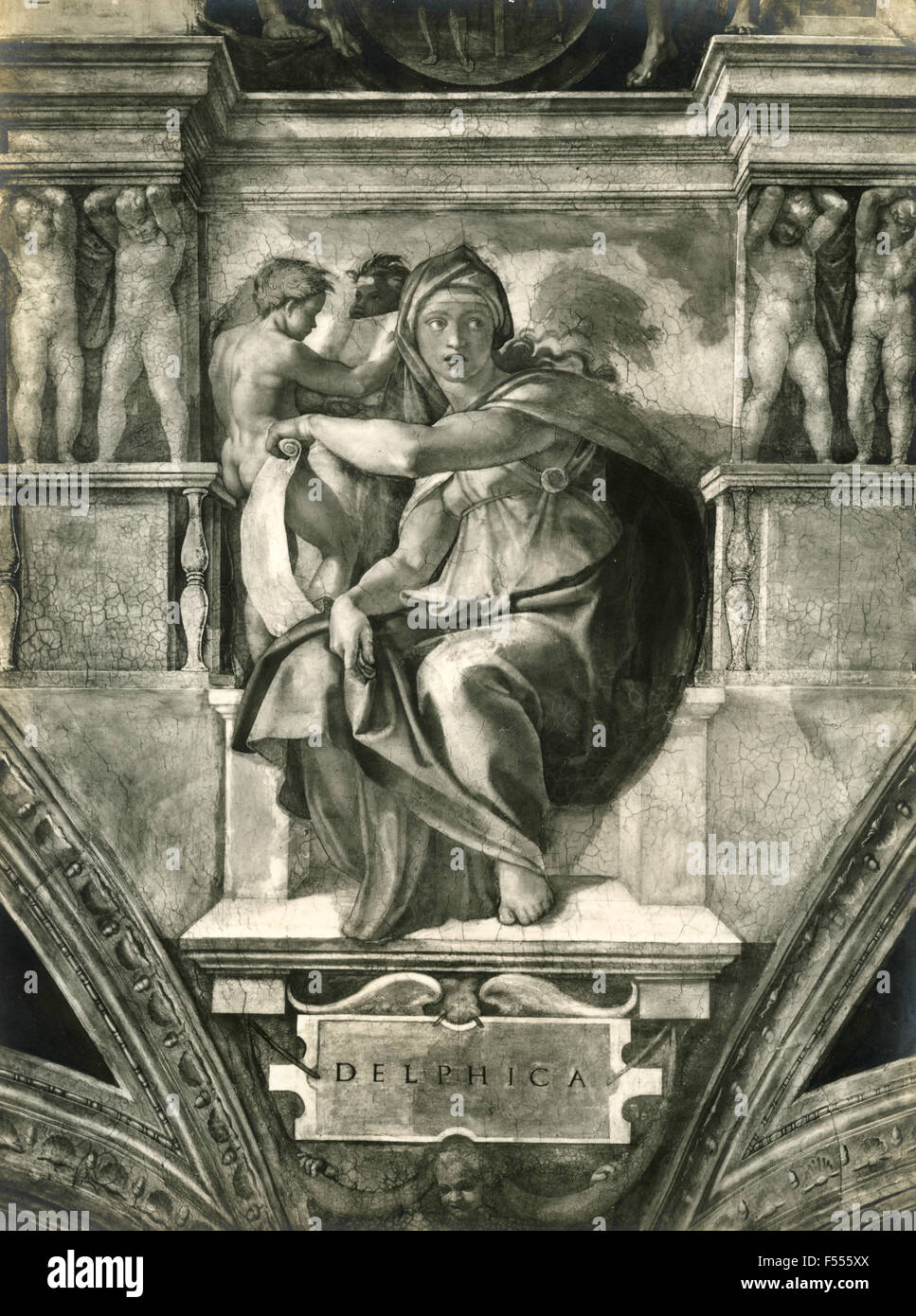 Sixtinische Kapelle, Vatikan: Delphische Sibylle, Michelangelo Gemälde Stockfoto