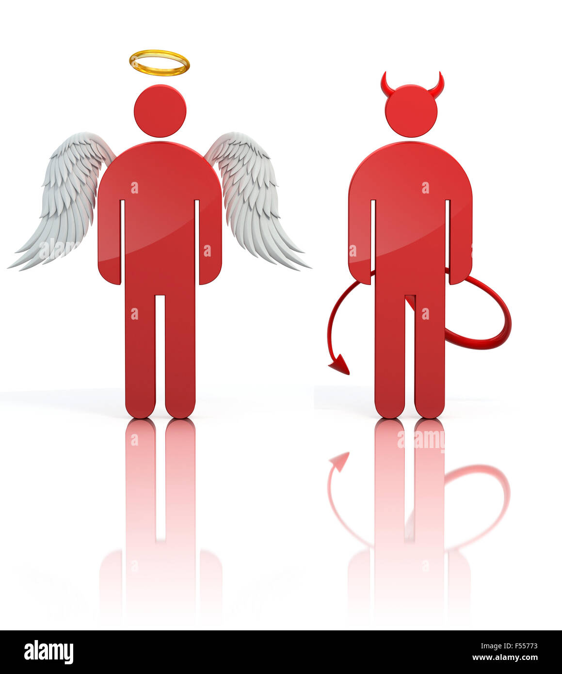 Schulter-Engel und Teufel 3D-Icons isoliert Stockfoto