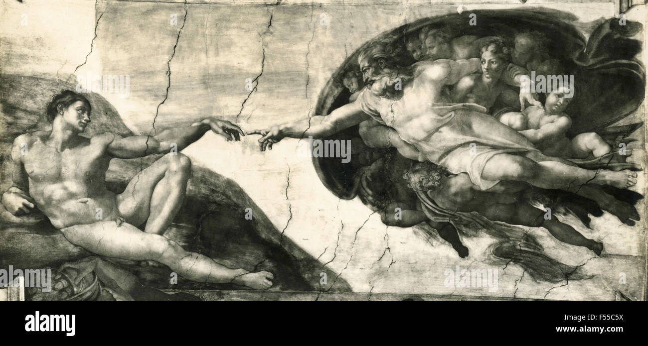 Vatikan, die Sixtinische Kapelle: Kreation des Mannes, Fresko von Michelangelo Stockfoto