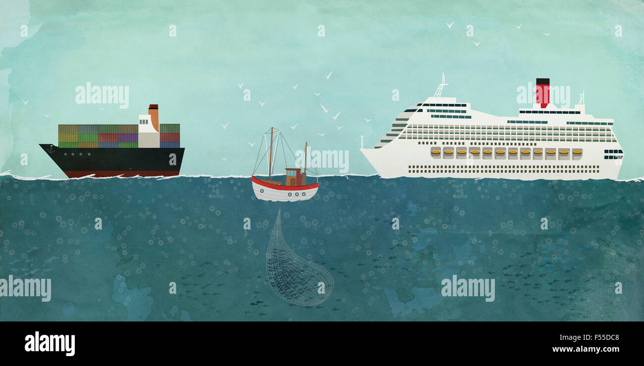 Illustration der Boote Segeln am Meer Stockfoto