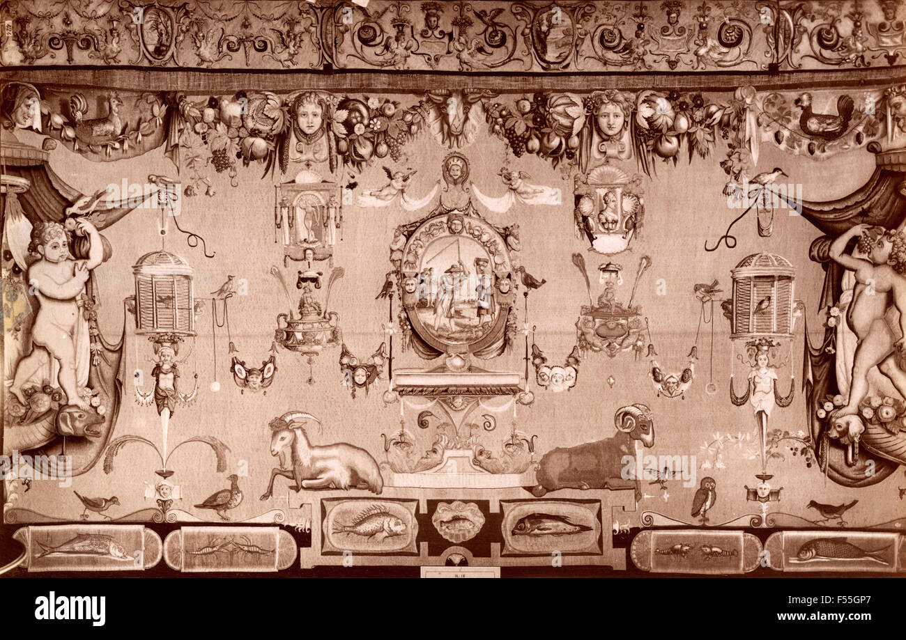 Teppich Galerie, Florenz: Spalier mit grotesken Wandteppich von G. Roost, Pappe durch Bachiacca Stockfoto