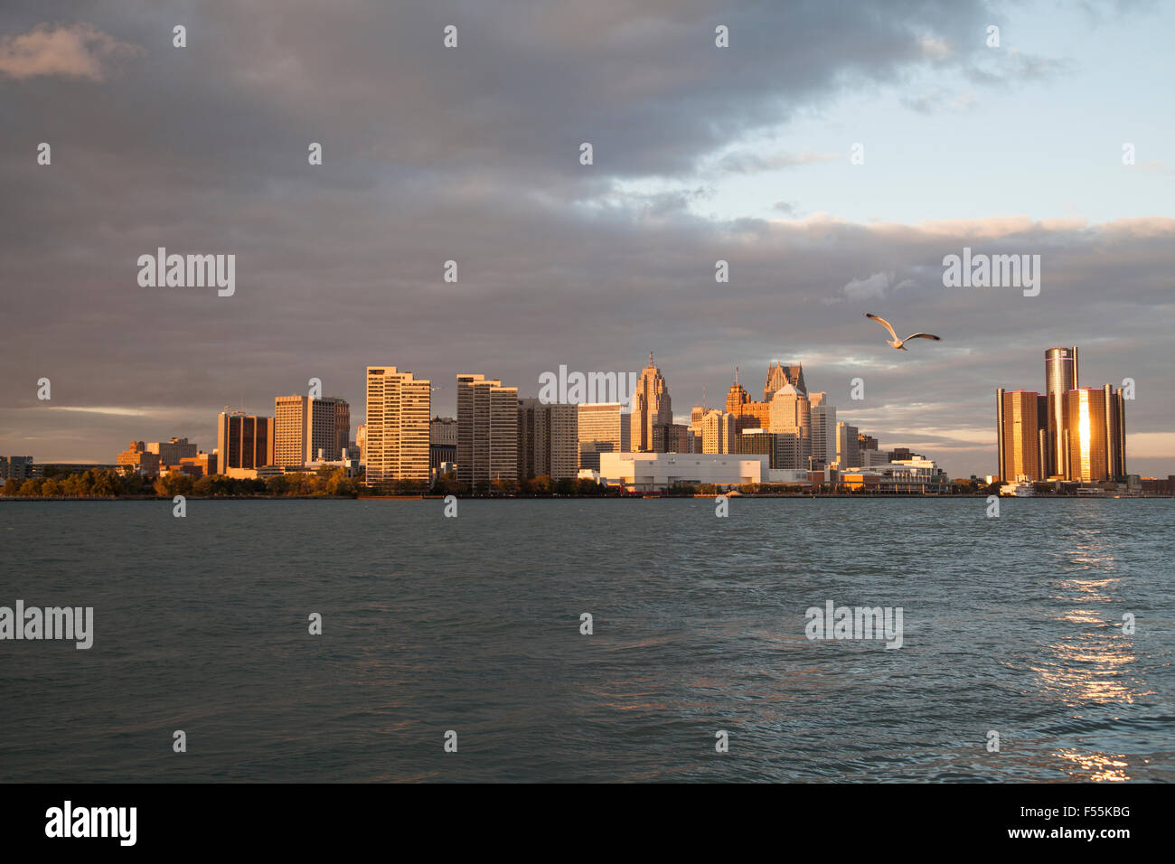 Skyline von Detroit USA anzeigen aus Kanada Stockfoto