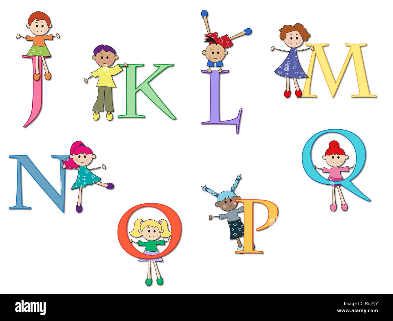 Alphabet mit glücklichen Kindern Stockfoto