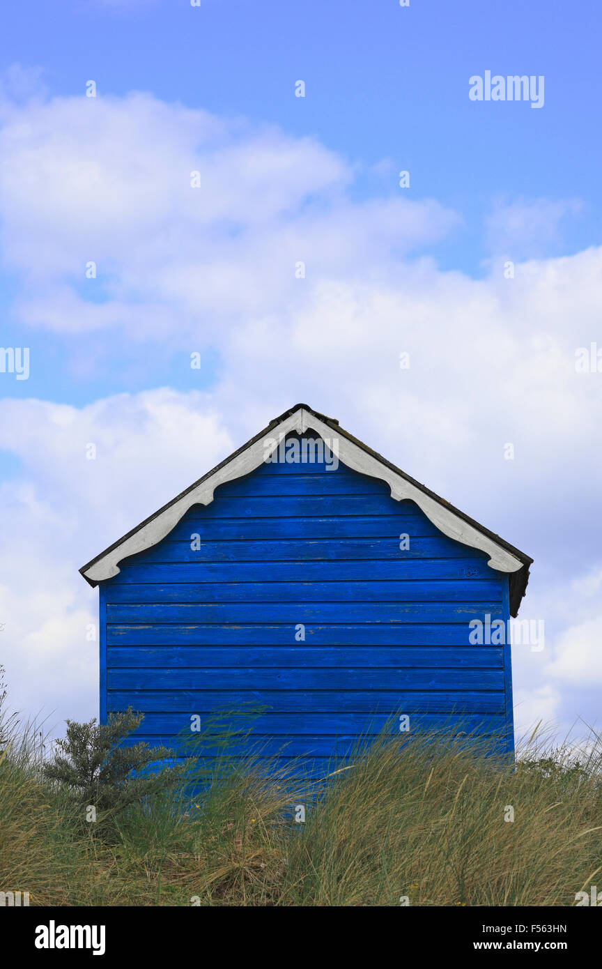 Blaue Strandhütte an alten Hunstanton, Norfolk, England, UK. Stockfoto