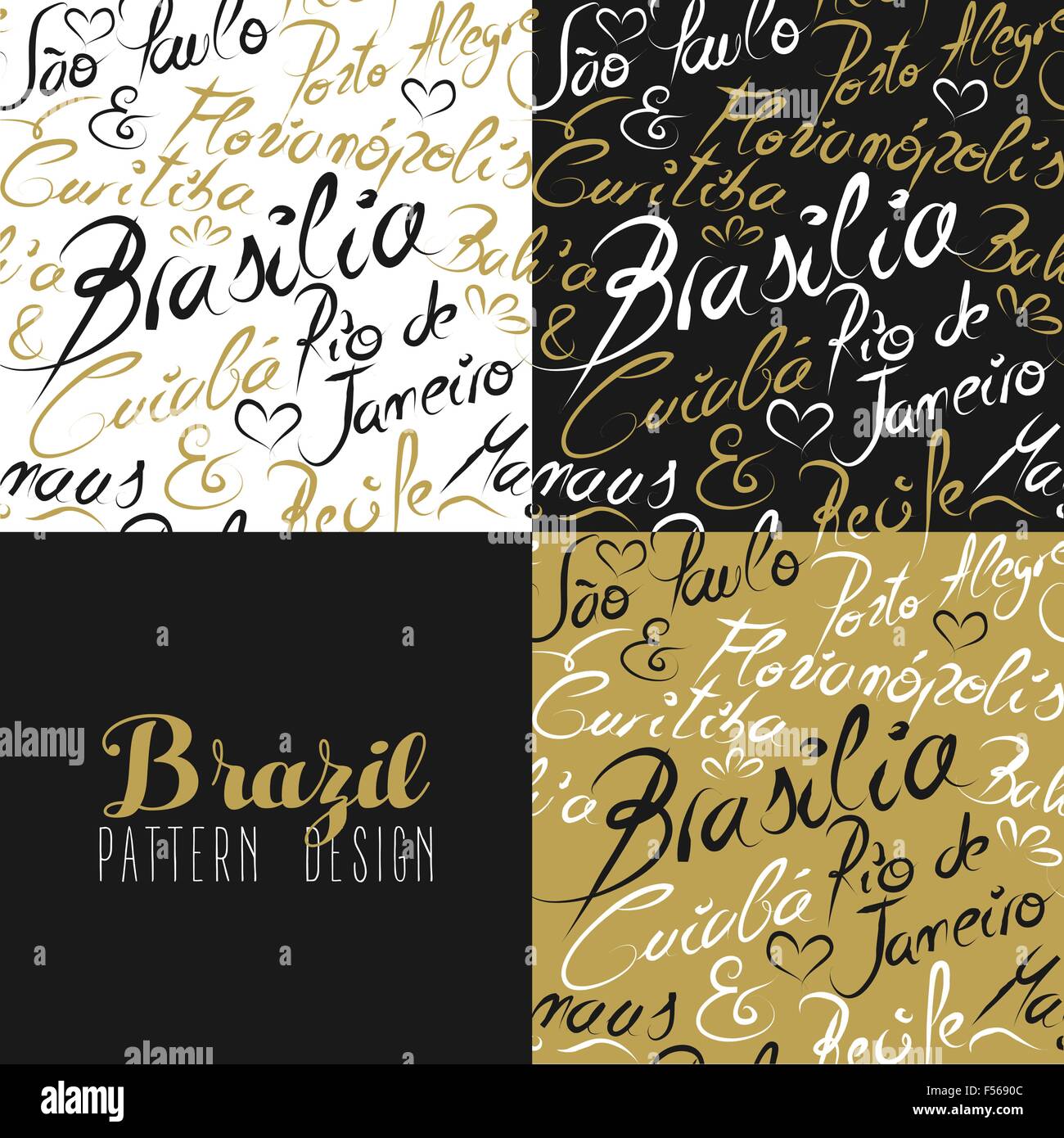 Reisen Sie Brasilien Südamerika mit handgefertigten Kalligraphie berühmt. Rio De Janeiro Stadt, Bahia, Sao Paulo, Curitiba, Brasilien. Stock Vektor