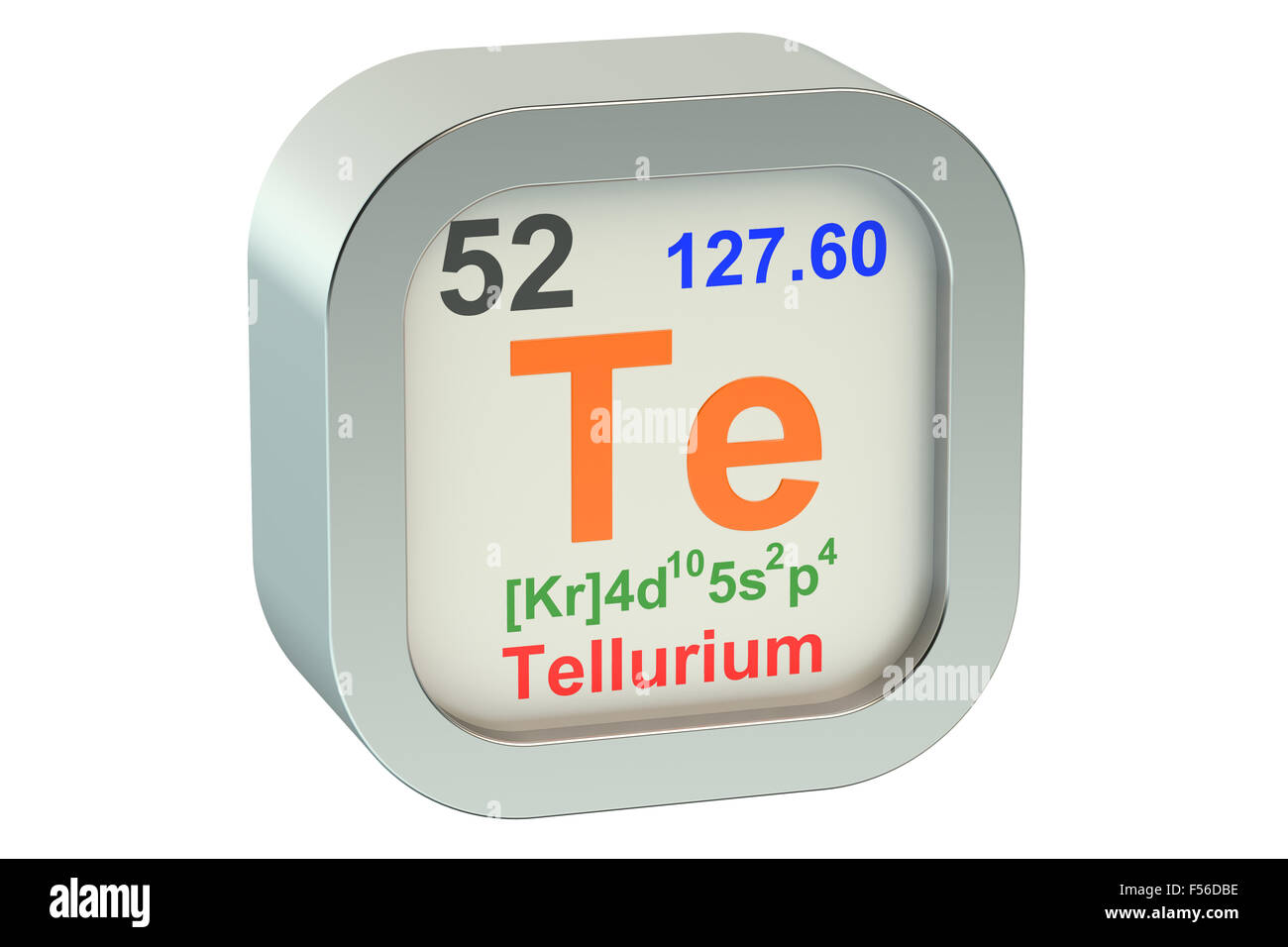 Tellur Element Symbol isoliert auf weißem Hintergrund Stockfoto