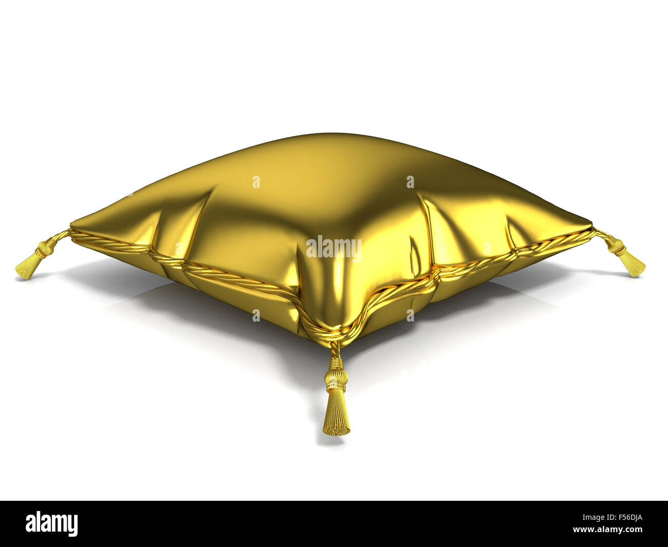 Royal golden Kissen. 3D-Render Abbildung isoliert auf weißem Hintergrund Stockfoto