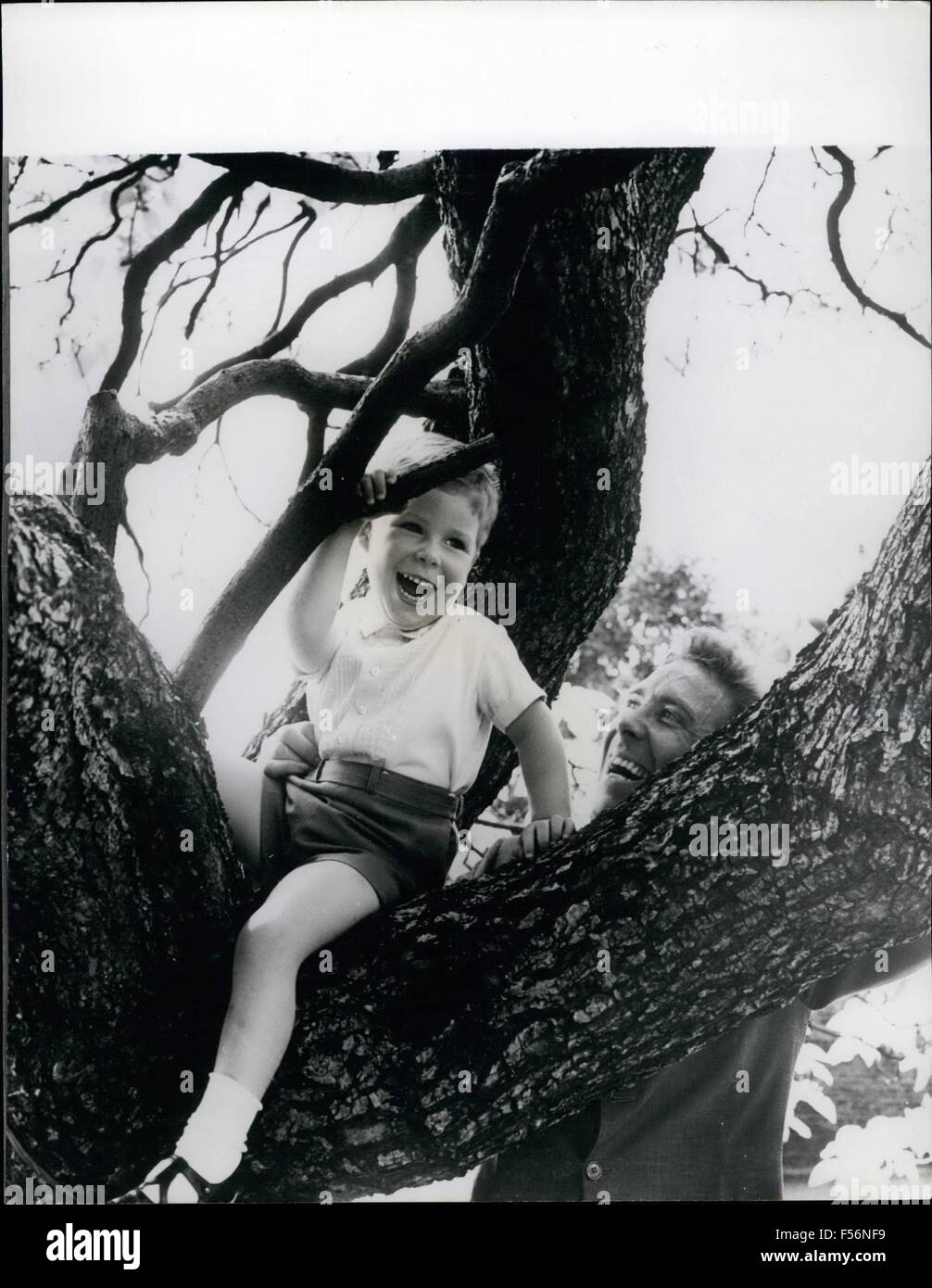 1. Mai 1964 - ein neues Bild von Lord Snowdon und sein Sohn Lord Linley: ein glückliches Bild von Lord Snowdon und sein Sohn, David Viscount Linley gesehen sitzen in den Zweigen der Catalpa Baum im Garten des Kensington Palace. Lord Linley (auf seines Vaters Schultern) wurde am 3. November 1961 geboren. © Keystone Bilder USA/ZUMAPRESS.com/Alamy Live-Nachrichten Stockfoto