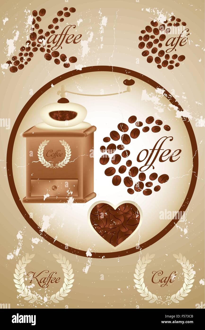 Retro-Coffee-Design mit vielen Details und das Wort "Kaffee" geschrieben in  Französisch, Deutsch und Englisch - eps10 Vektorgrafik Stock-Vektorgrafik -  Alamy