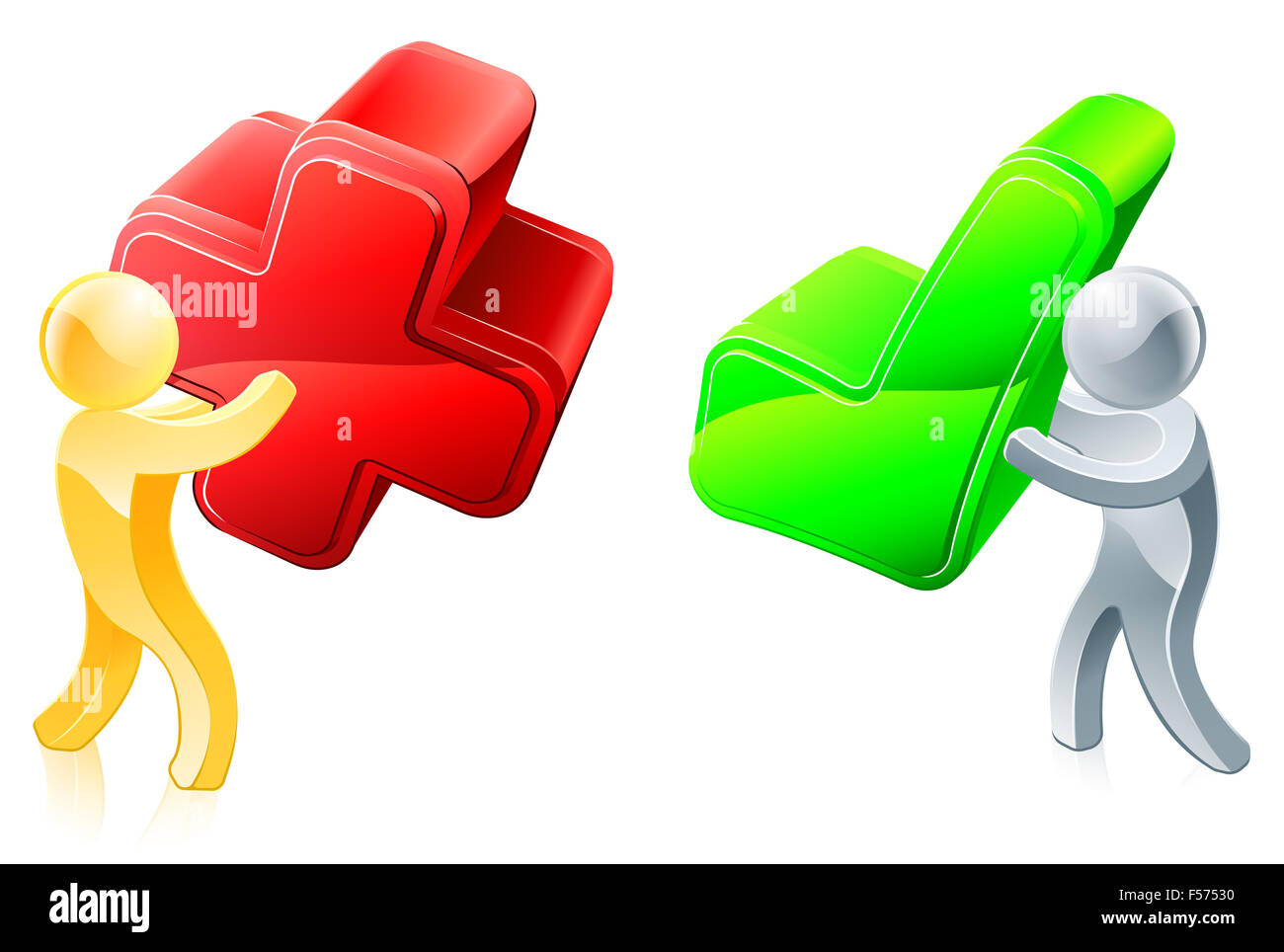 Konzept eines Mannes Ja-Stimme und ein Mann stimmen nicht mit über und Tick Abstimmung Stockfoto