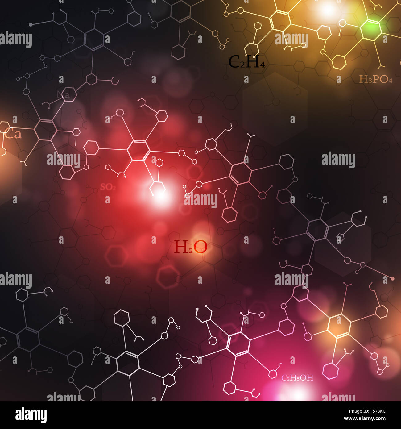 abstrakte Wissenschaft und Technik dunkel mit Chemie-Elementen Stockfoto