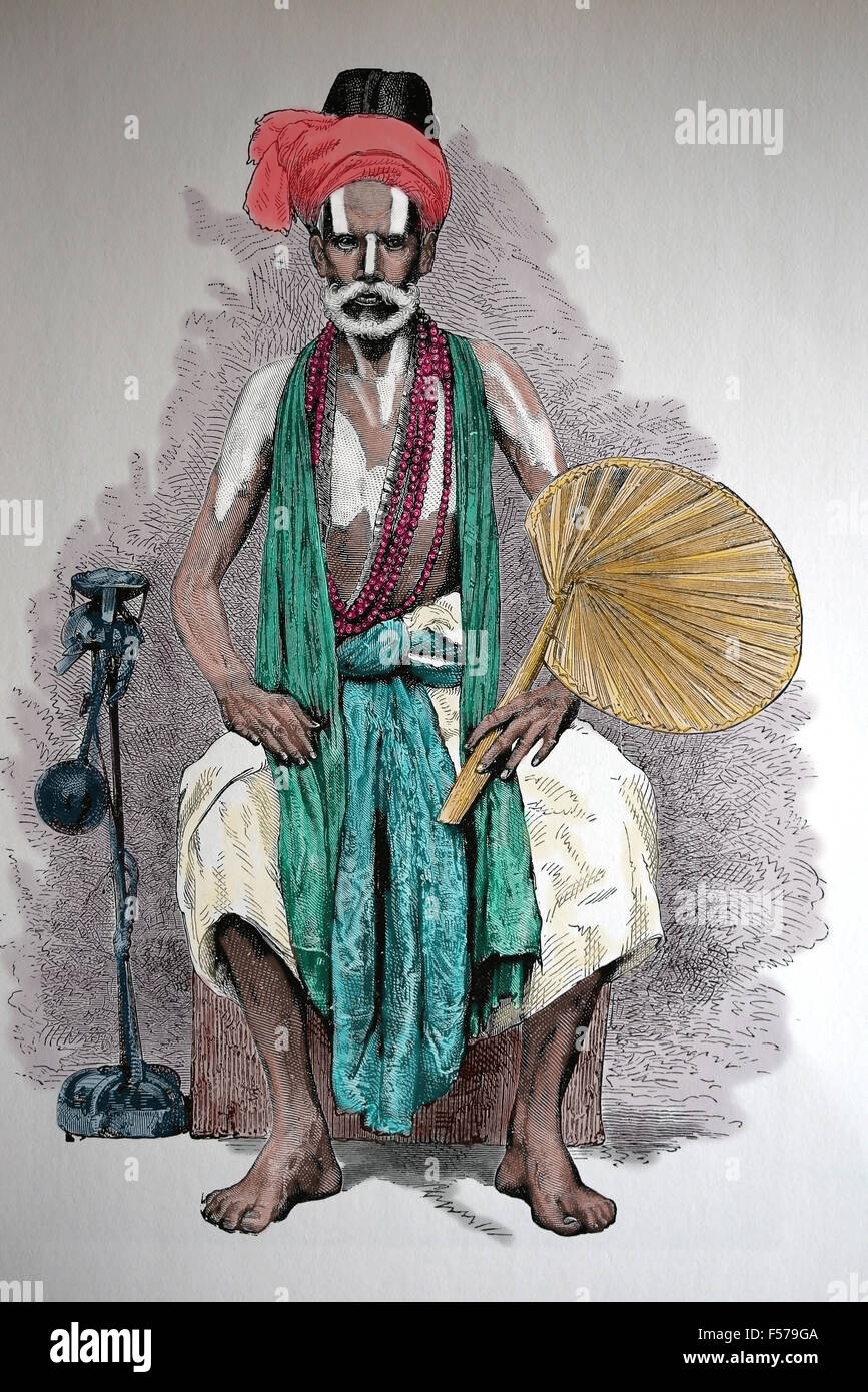 Asien. Indien. Hindu Fakir. Kupferstich, 19. Jahrhundert. Farbe. Stockfoto