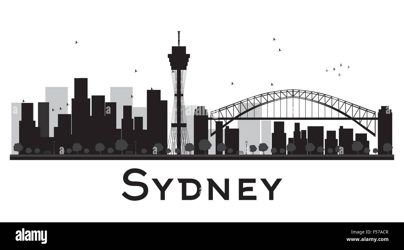 Sydney City Skyline schwarz-weiß Silhouette. Vektor-Illustration. Konzept für Tourismus Präsentation, Banner, Plakat oder Web si Stock Vektor