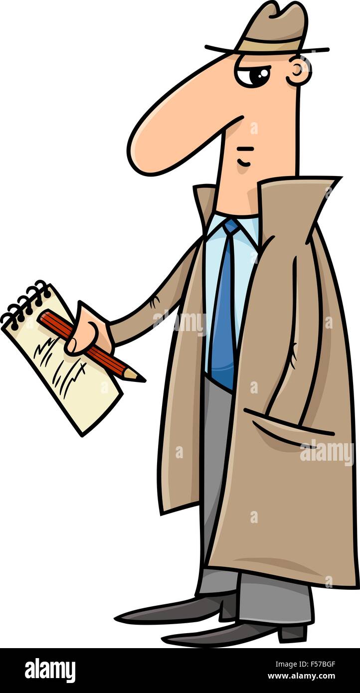 Cartoon-Illustration der Detektiv oder Journalist mit Notizblock und Bleistift Stock Vektor