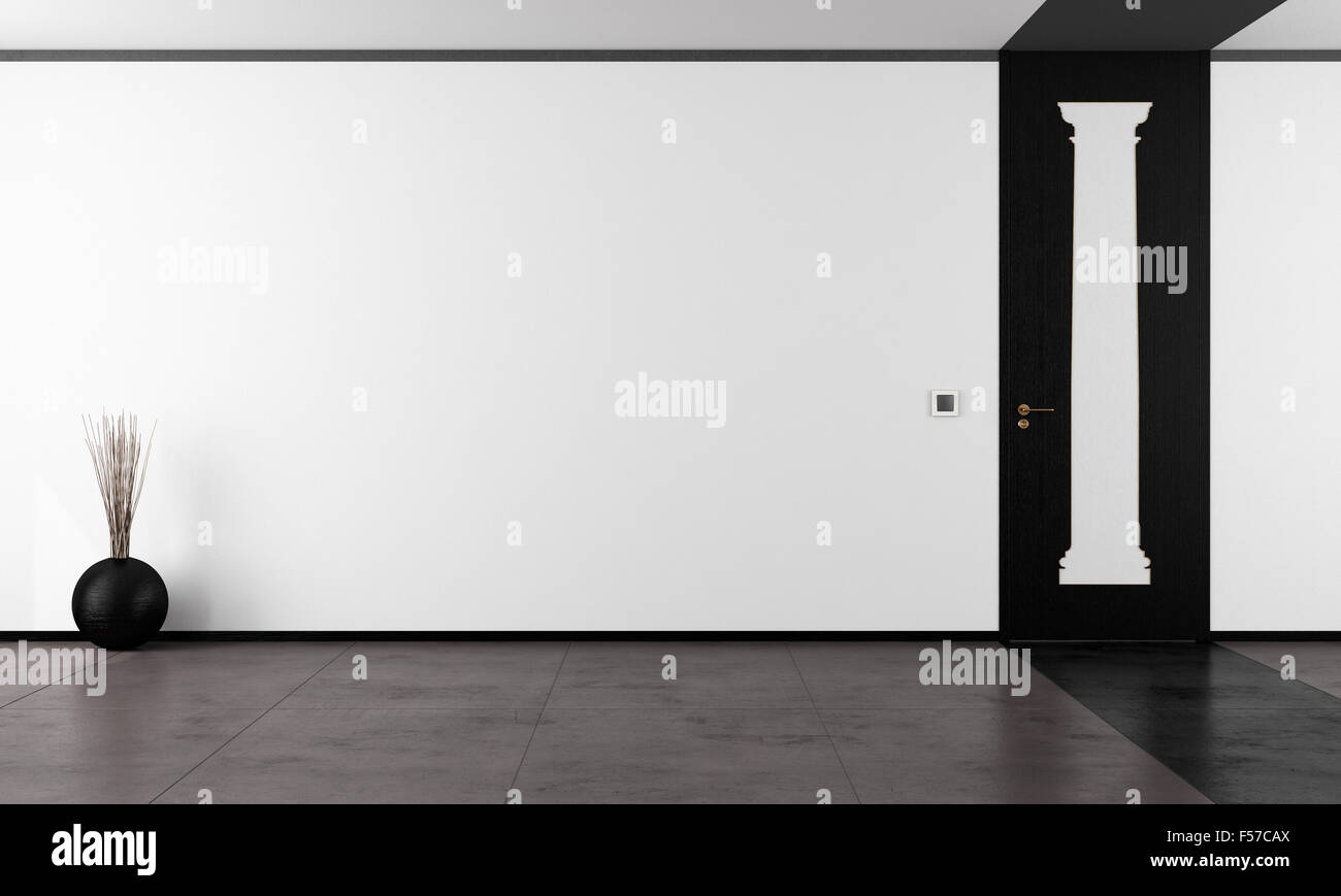 Schwarz / weiß leerer Raum in Form des klassischen Säulen an Türen - 3D Rendering Stockfoto