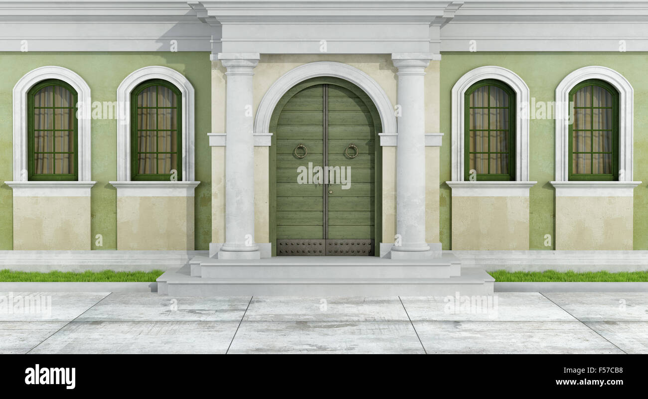 Klassische Fassade mit Portal und Windows - 3D Rendering Stockfoto