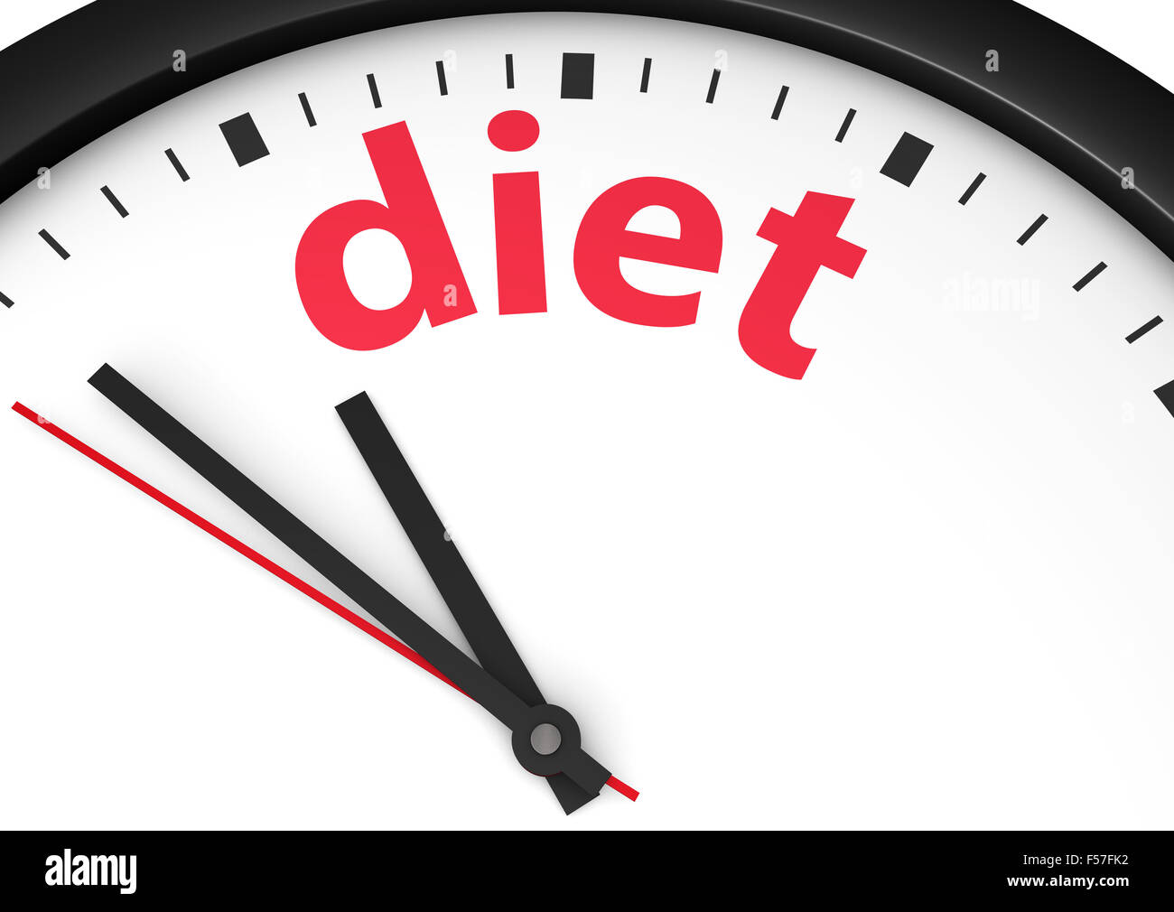 Diät Zeit gesunde Lebensweise Konzeptbild mit einem Wand-Uhr und Diät-Text in rot gedruckt. Stockfoto