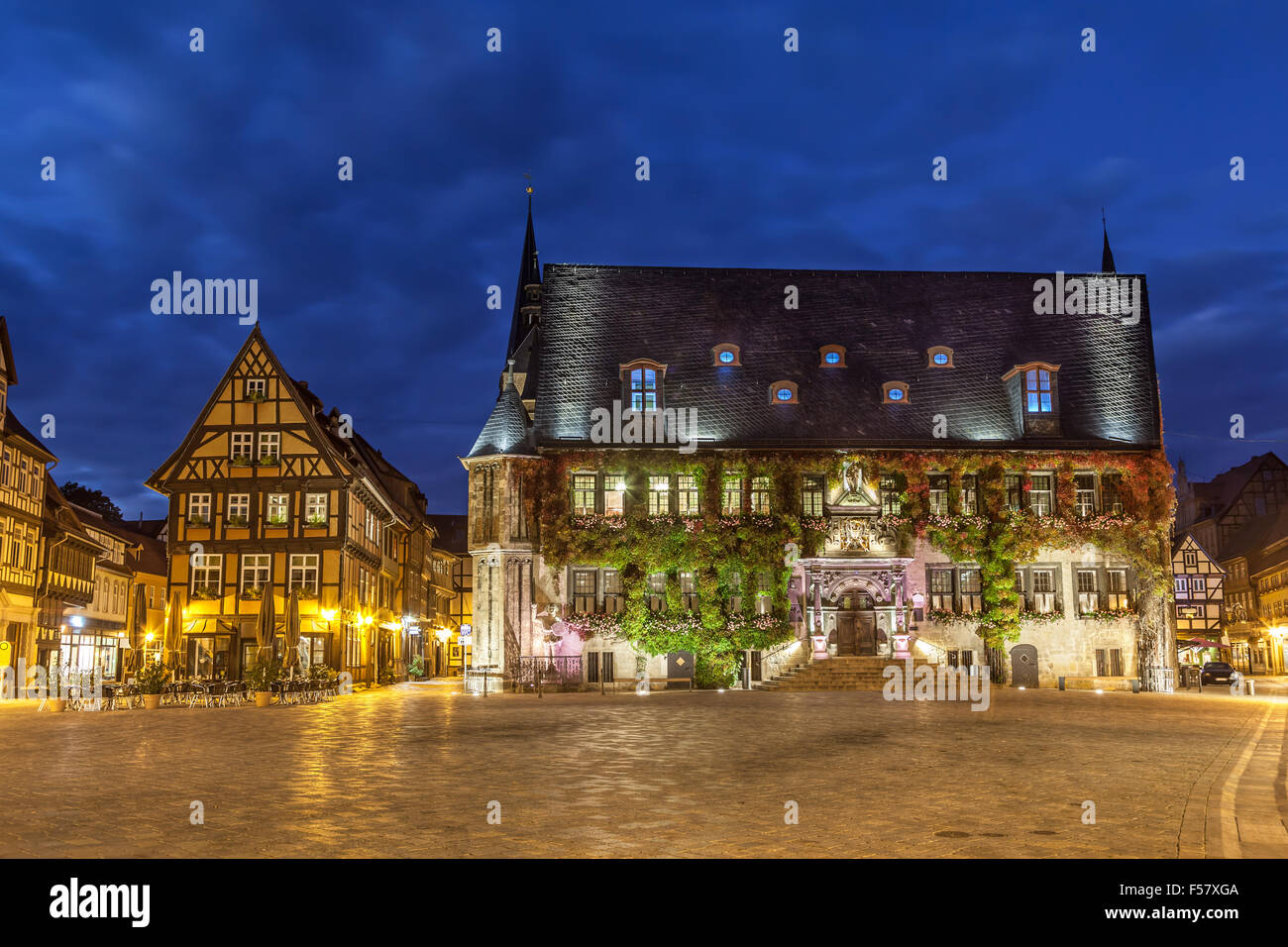 Rathaus von Quedlinburg am Marktplatz, Sachsen-Anhalt, Deutschland Stockfoto